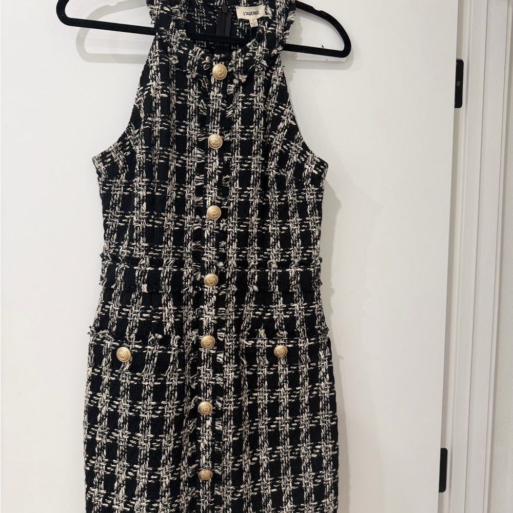 L'AGENCE Black and White Tweed Mini Dress